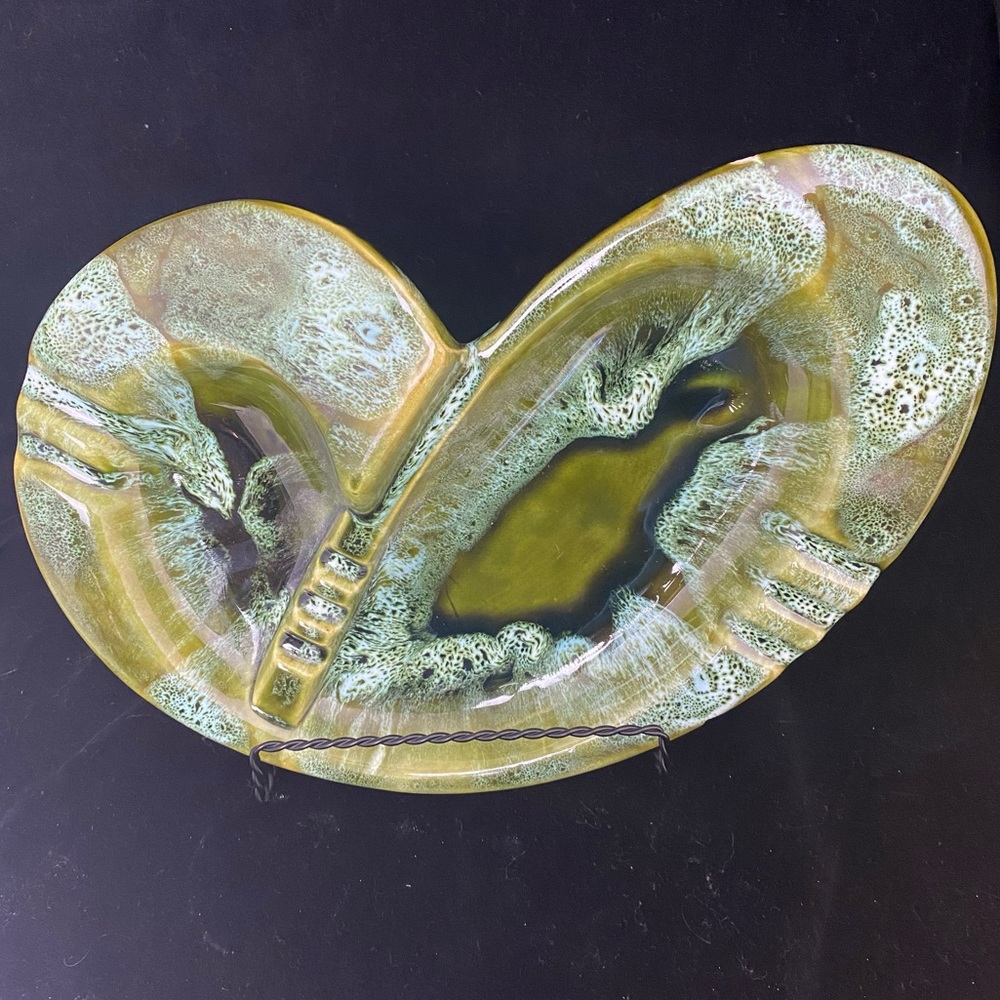 Vintage MCM California Pottery #698, Large Green Ashtray/Key Dish/Brush Dish